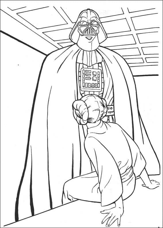 Desenho de Princesa Leia e Darth Vader para colorir