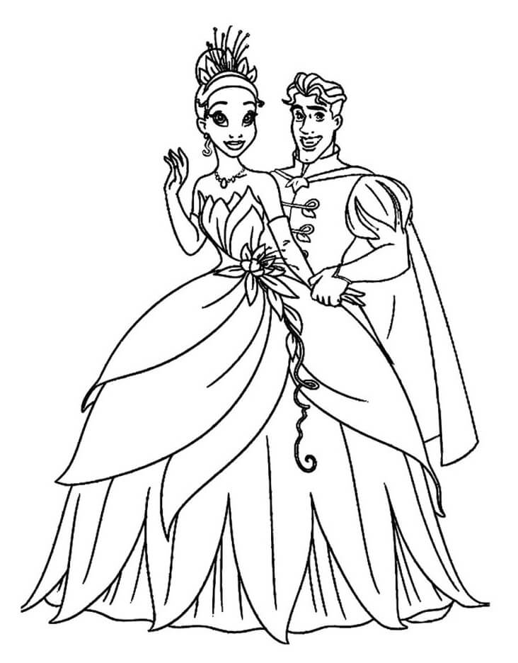 Desenho dePrincesa Tiana e Príncipe 1 para colorir