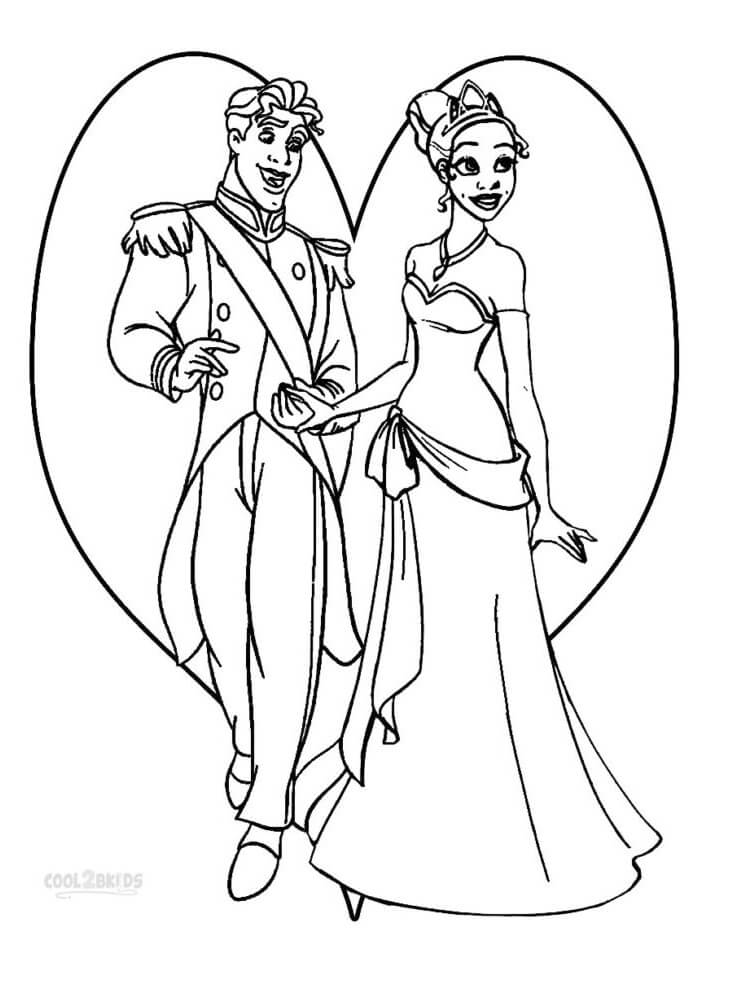 Desenho dePrincesa Tiana e Príncipe para colorir