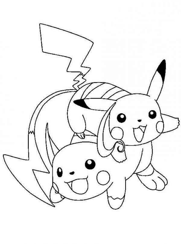 Desenho de Raichu e Pikachu 1 para colorir