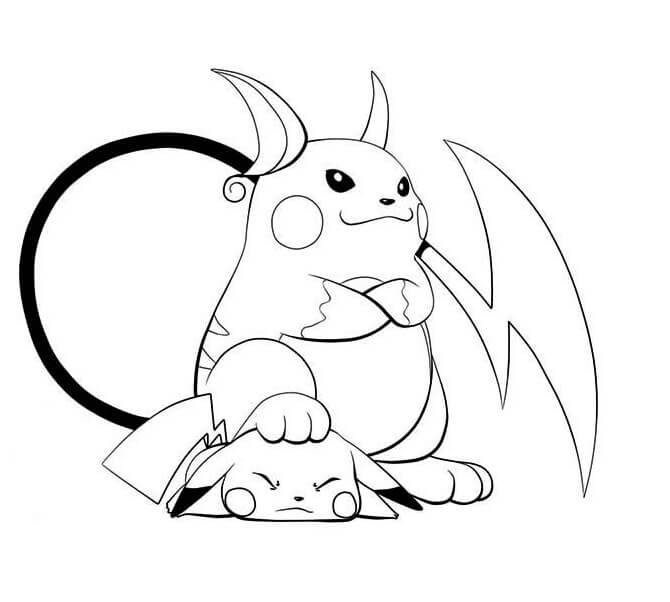 Desenho de Raichu e Pikachu 2 para colorir