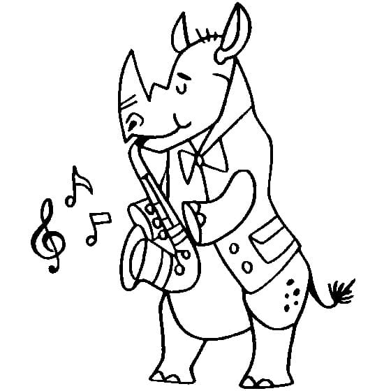 Desenho deRinoceronte Tocando Saxofone para colorir