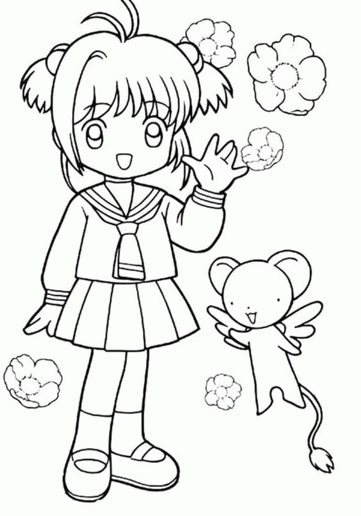 Desenho deSakura e Kerberos para colorir