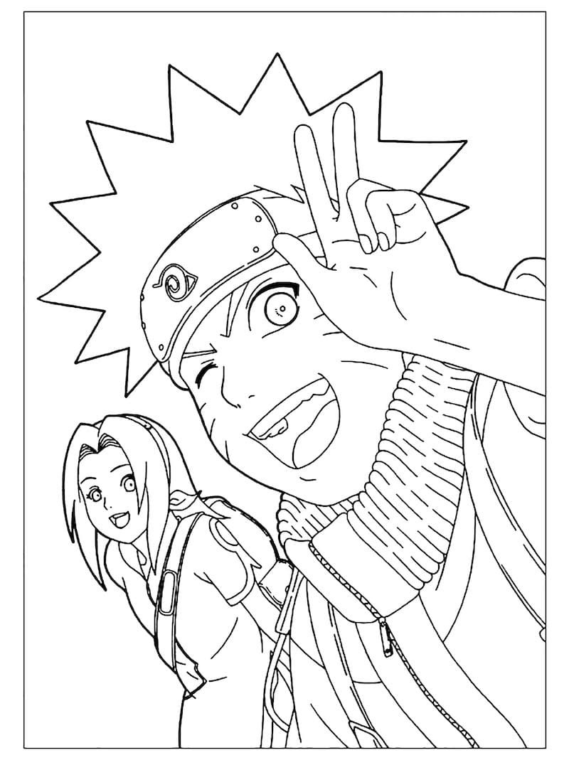 Desenho deSakura e Naruto para colorir