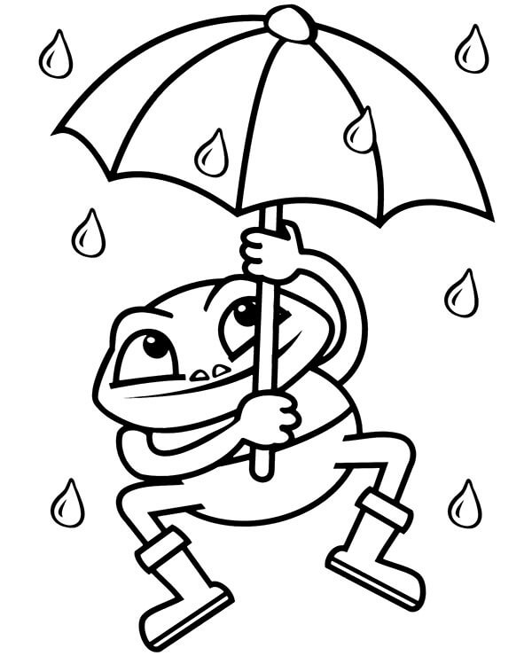 Desenho de Sapo Segurando Guarda-chuva para colorir