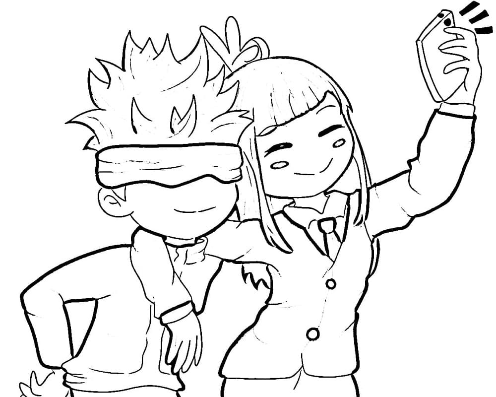 Desenho deSatoru e Miwa para colorir