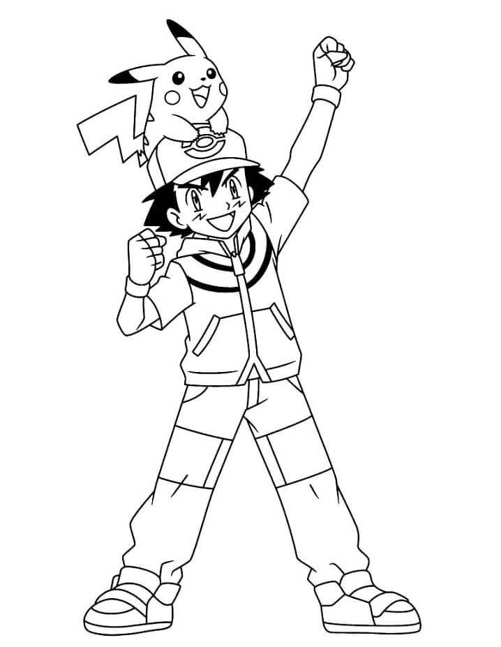 Desenho deSatoshi e Pikachu 1 para colorir