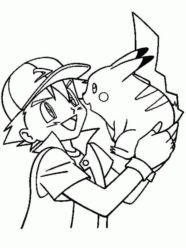 Desenho deSatoshi e Pikachu 5 para colorir