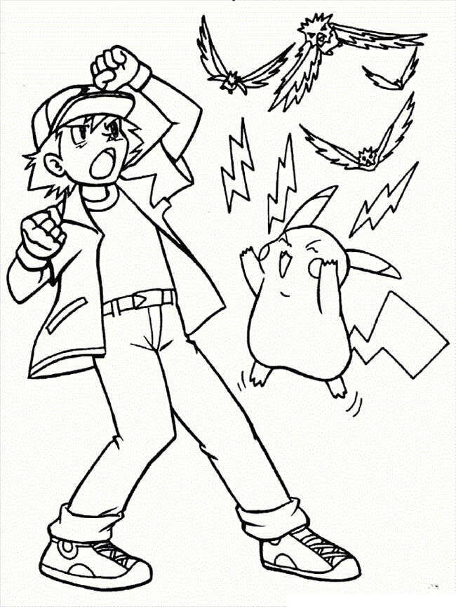 Desenho deSatoshi e Pikachu 6 para colorir