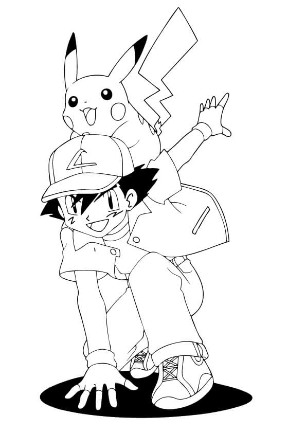 Desenho deSatoshi e Pikachu 7 para colorir