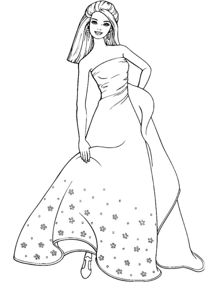 Desenho de Senhora Usando Vestido 2 para colorir