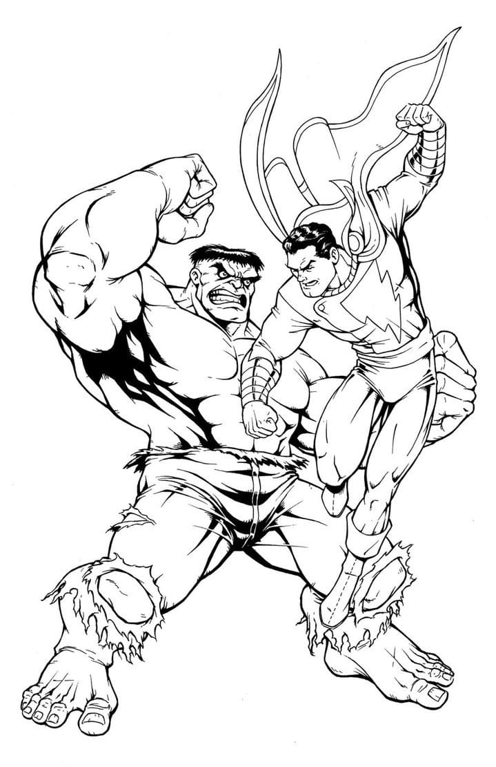 Desenho deShazam vs Hulk para colorir