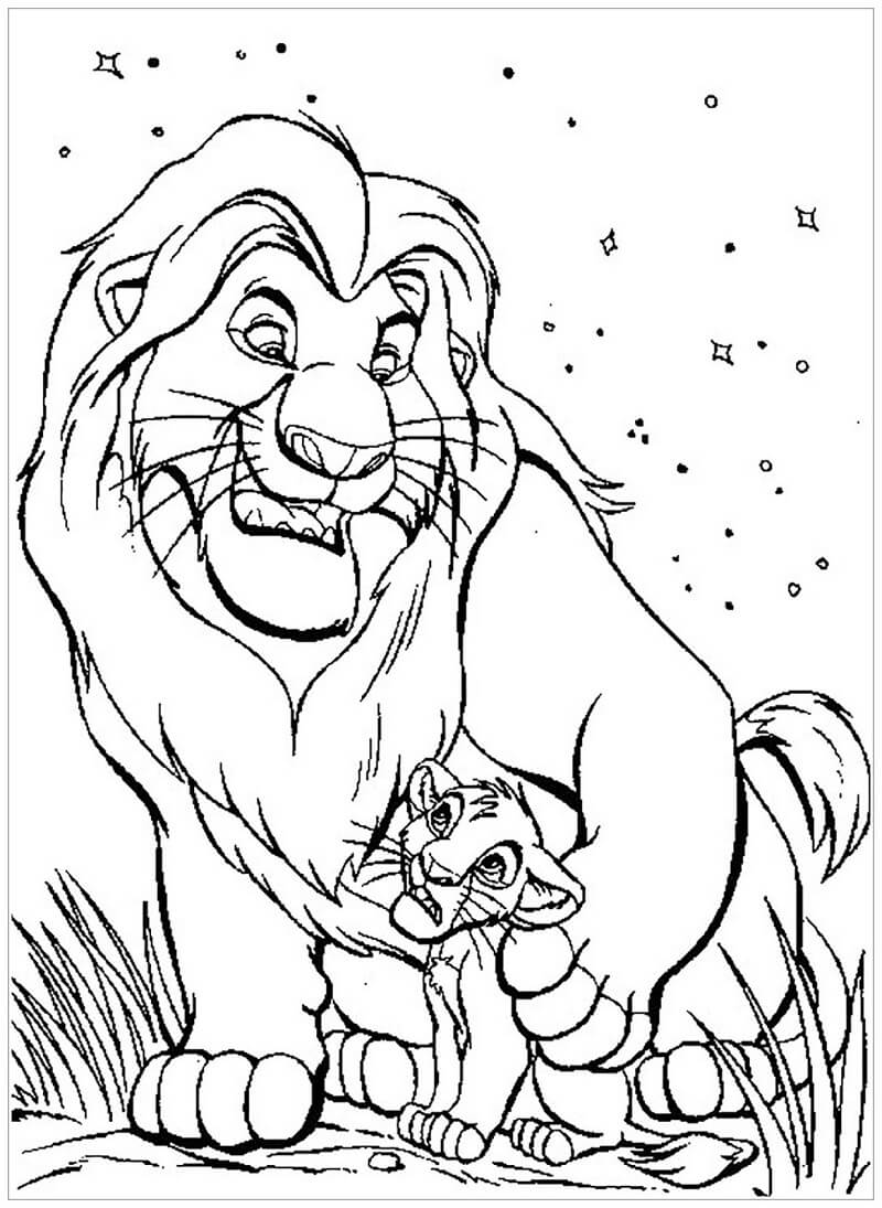 Desenho de Simba e Mufasa para colorir