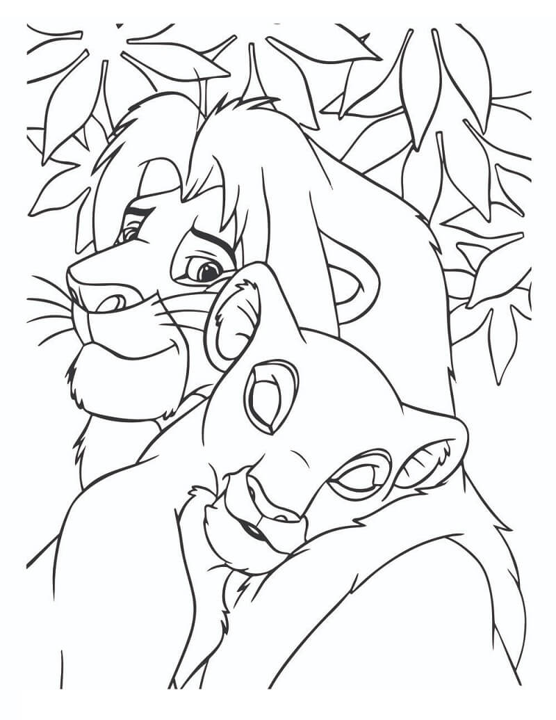 Desenho de Simba e Nala 2 para colorir