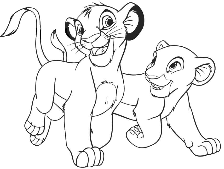 Desenho de Simba e Nala para colorir