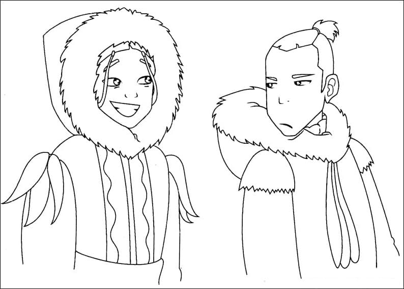 Desenho deSokka e Katara para colorir