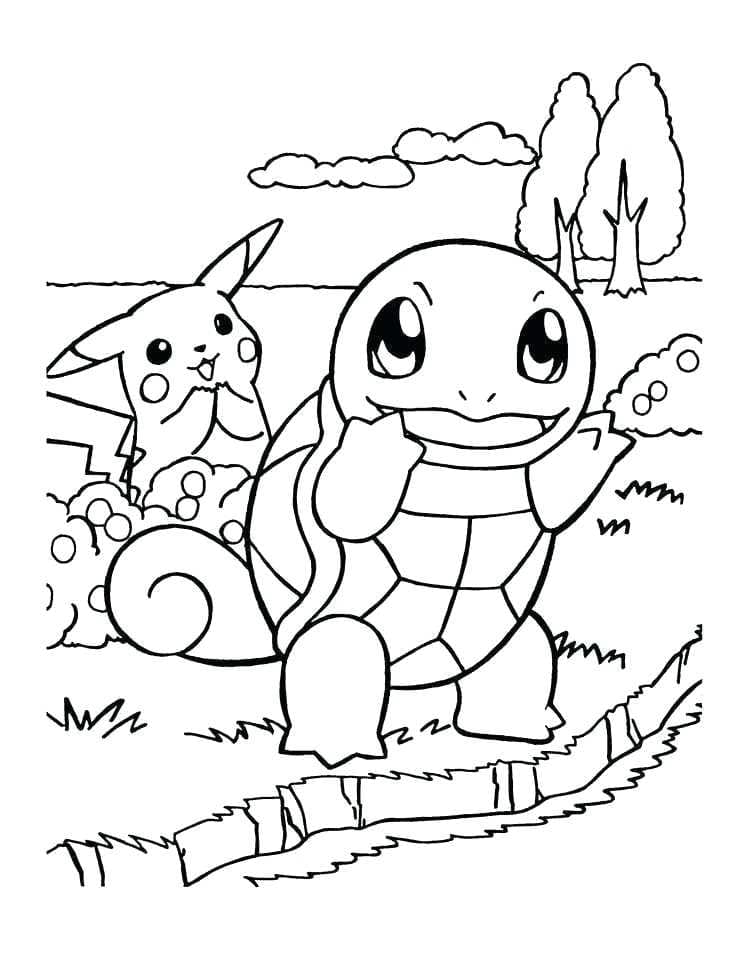 Desenho deSquirtle e Pikachu para colorir