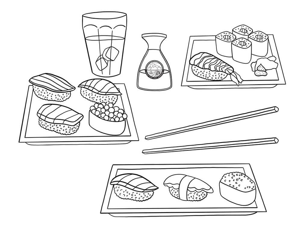 Desenhos de Sushi para colorir