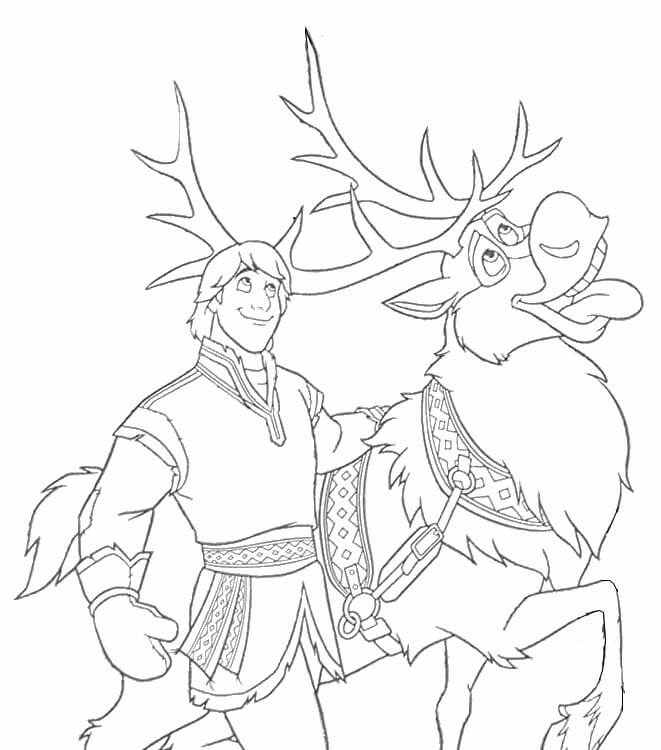 Desenho de Sven e Kristoff 2 para colorir