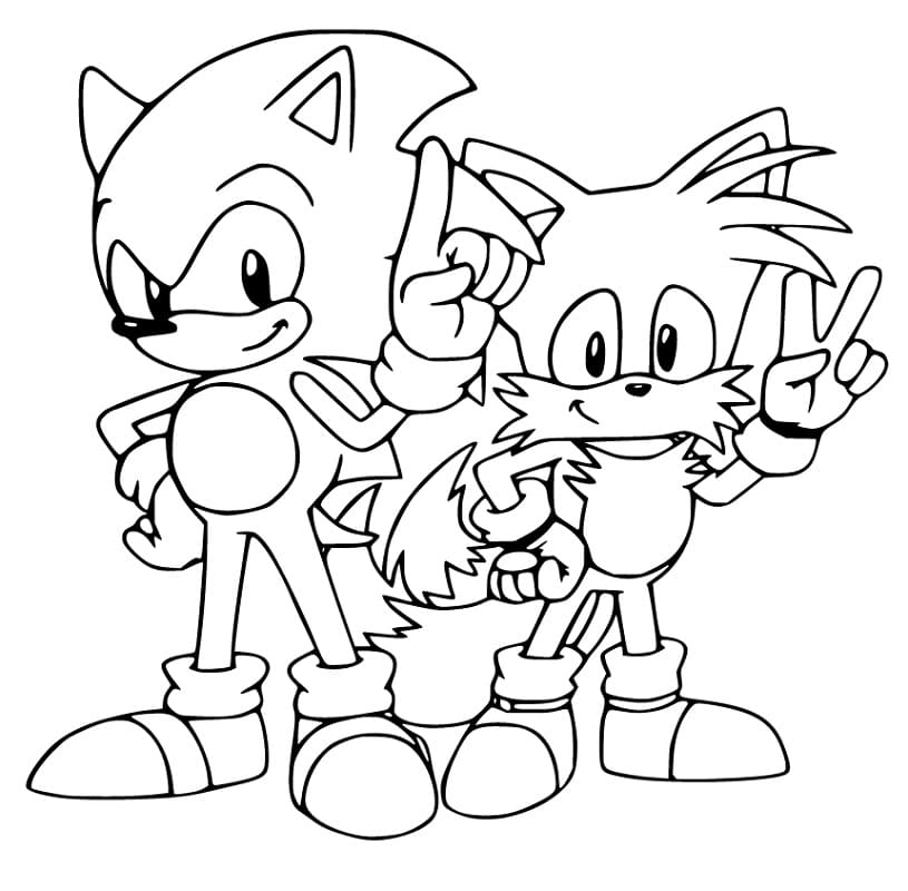 Desenho deTails e Sonic para colorir