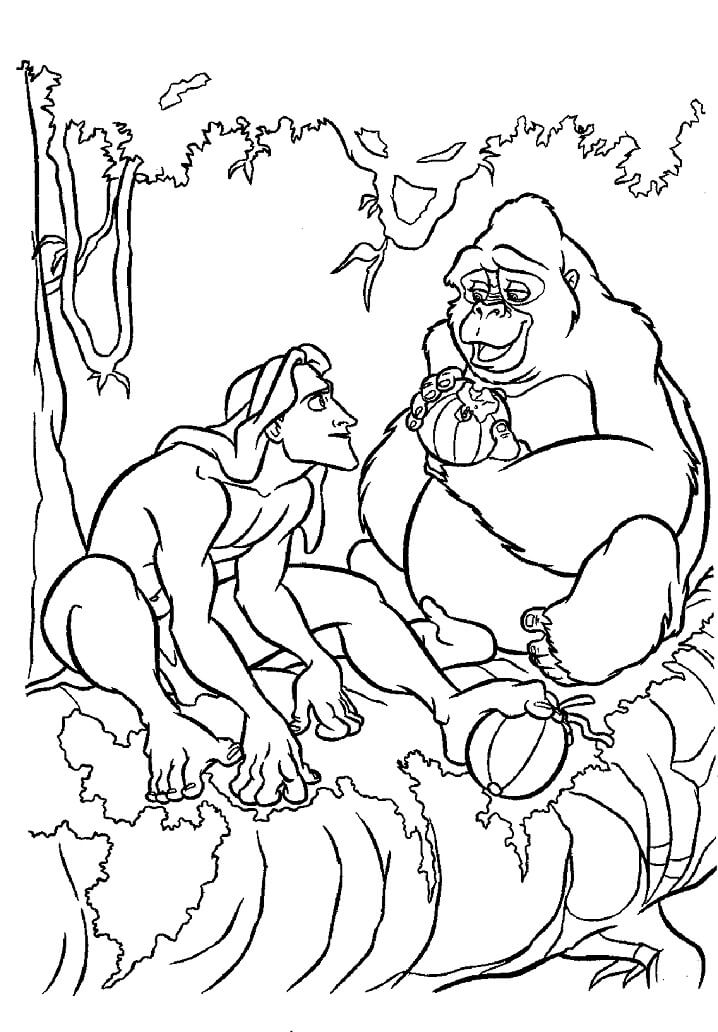 Desenho deTarzan e Kala para colorir