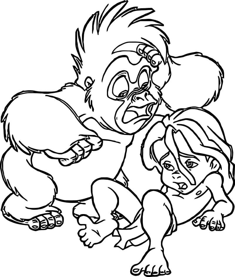 Desenho de Tarzan e Terk 1 para colorir