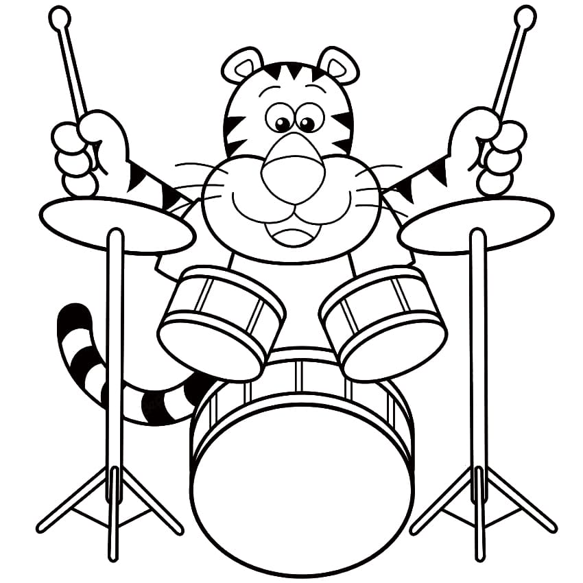 Desenho deTigre Tocando Bateria para colorir