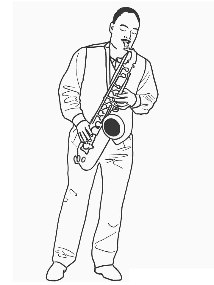 Desenho deTocando Saxofone para colorir