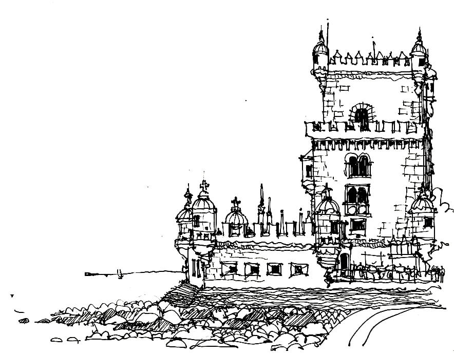 Desenho deTorre de Belém 8 para colorir