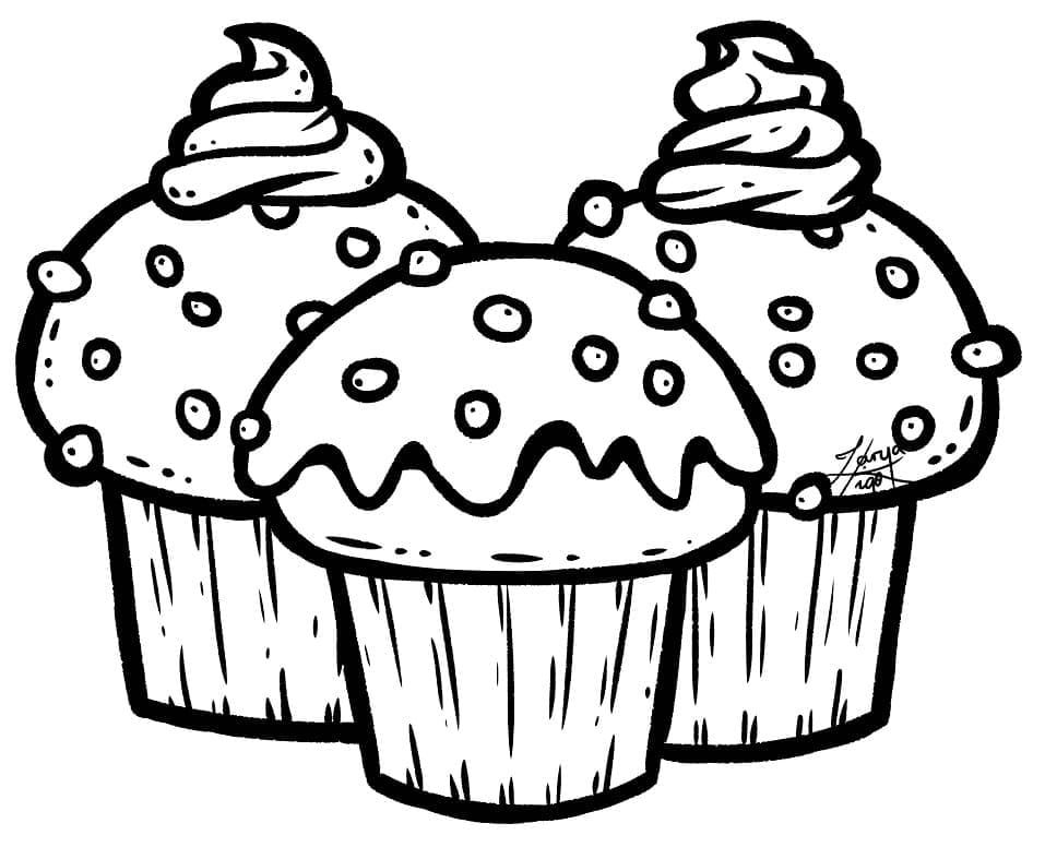 Desenho deTrês Cupcakes para colorir