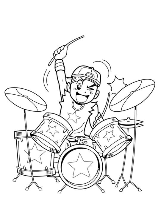 Desenho deUm Menino Tocando Bateria para colorir