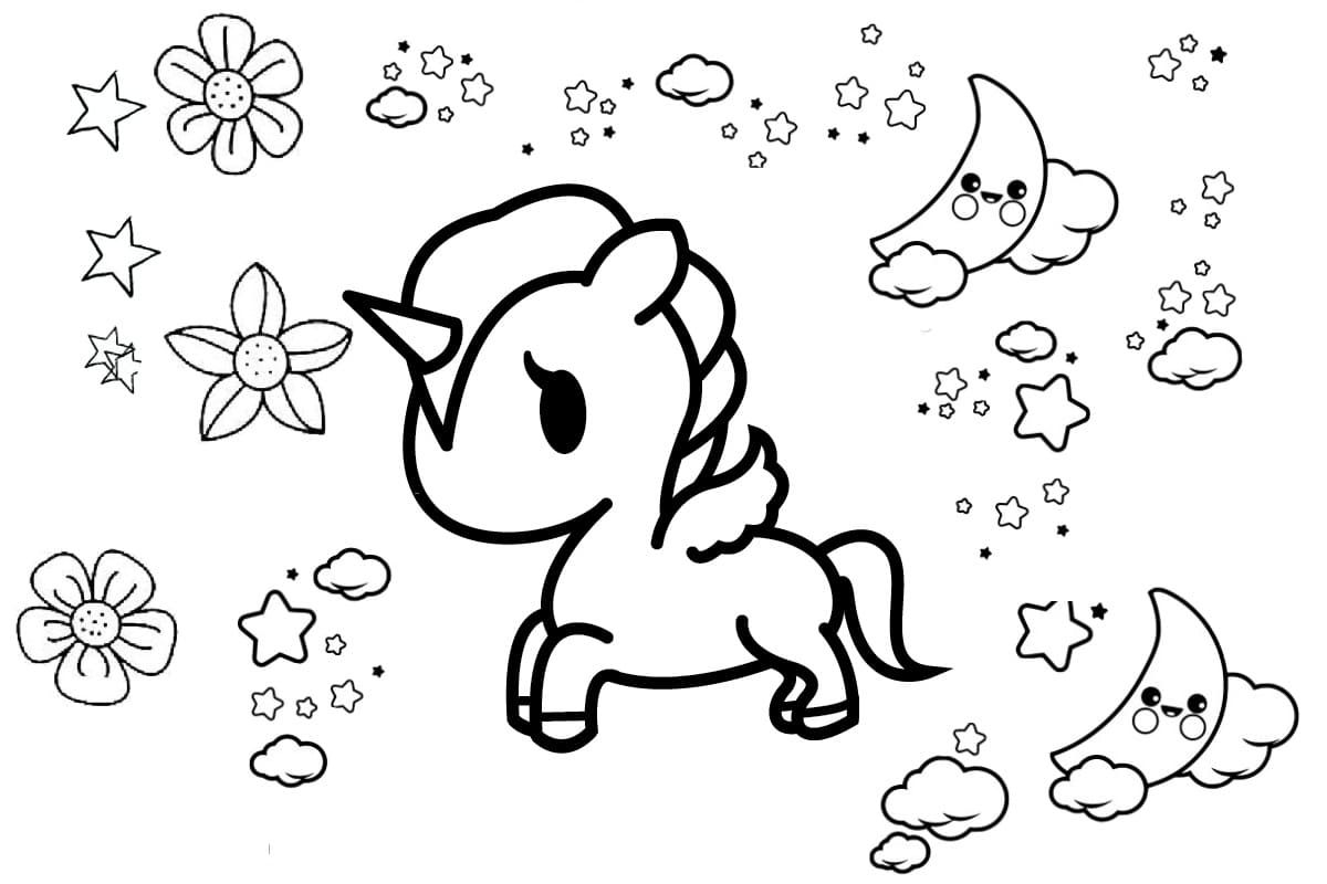 Desenho de Unicórnio Kawaii 17 para colorir