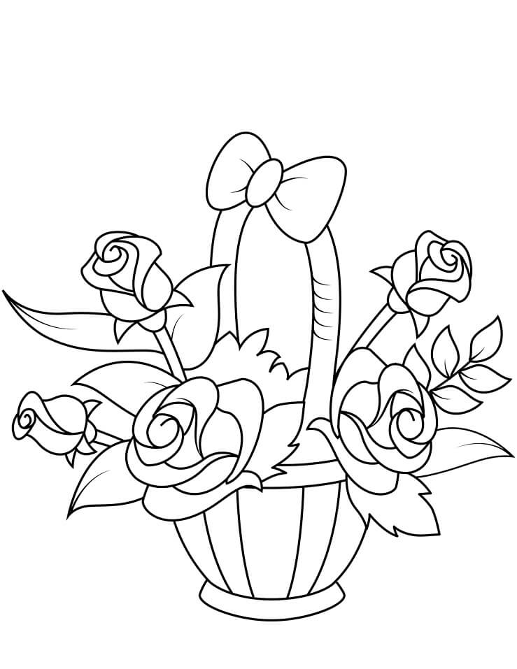 Desenho deVaso com Rosas para colorir