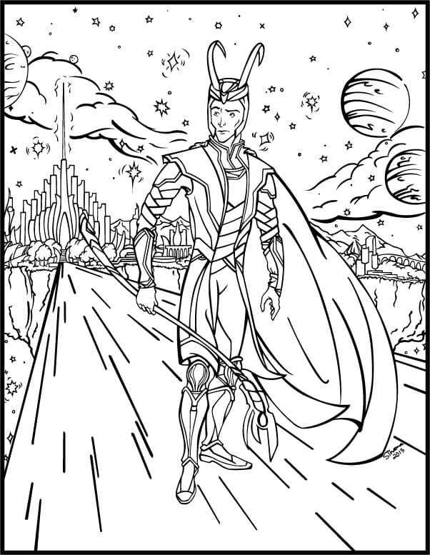 Desenho de Vilão Loki 2 para colorir