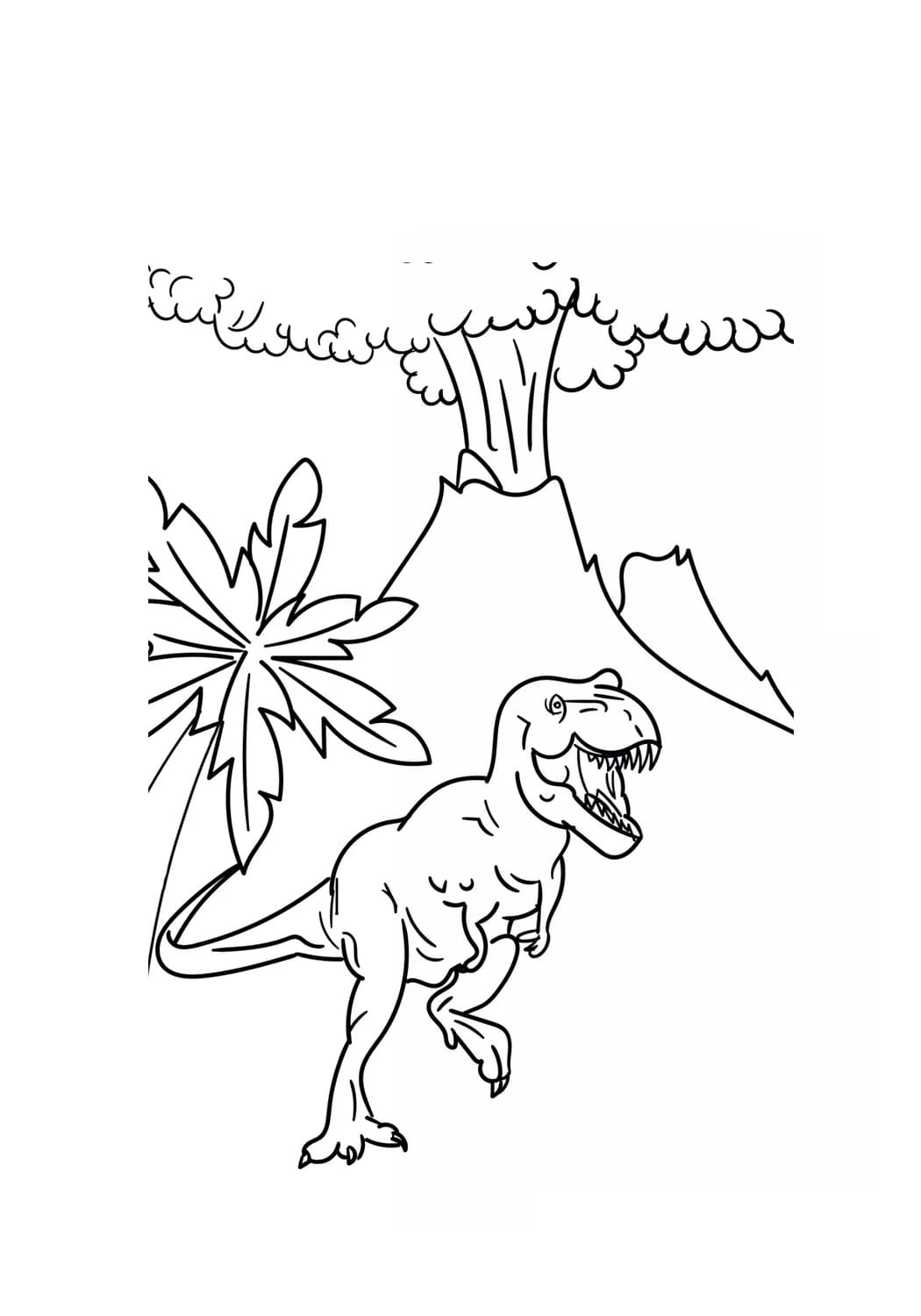 Desenho deVulcão com Dinossauro para colorir