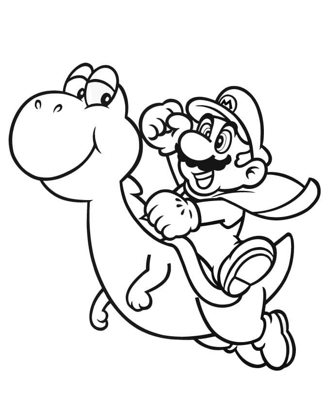 Desenho deYoshi e Mario para colorir