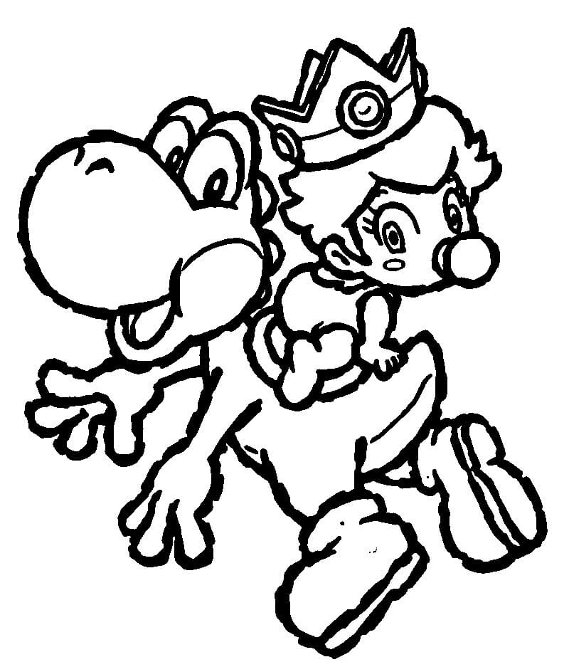 Desenho deYoshi e Peach para colorir