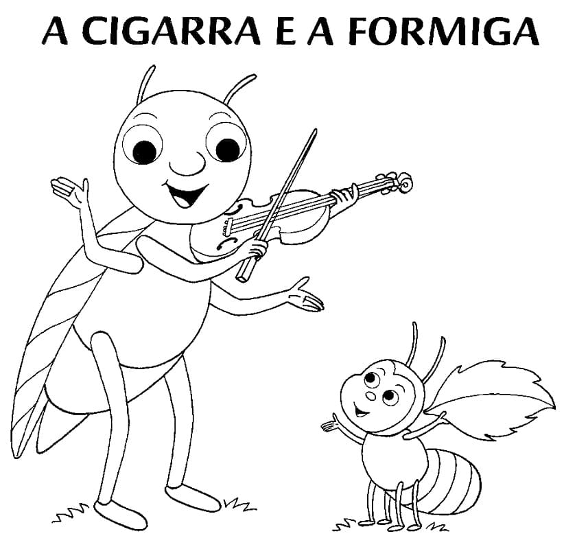 Desenhos de A Cigarra e a Formiga para colorir