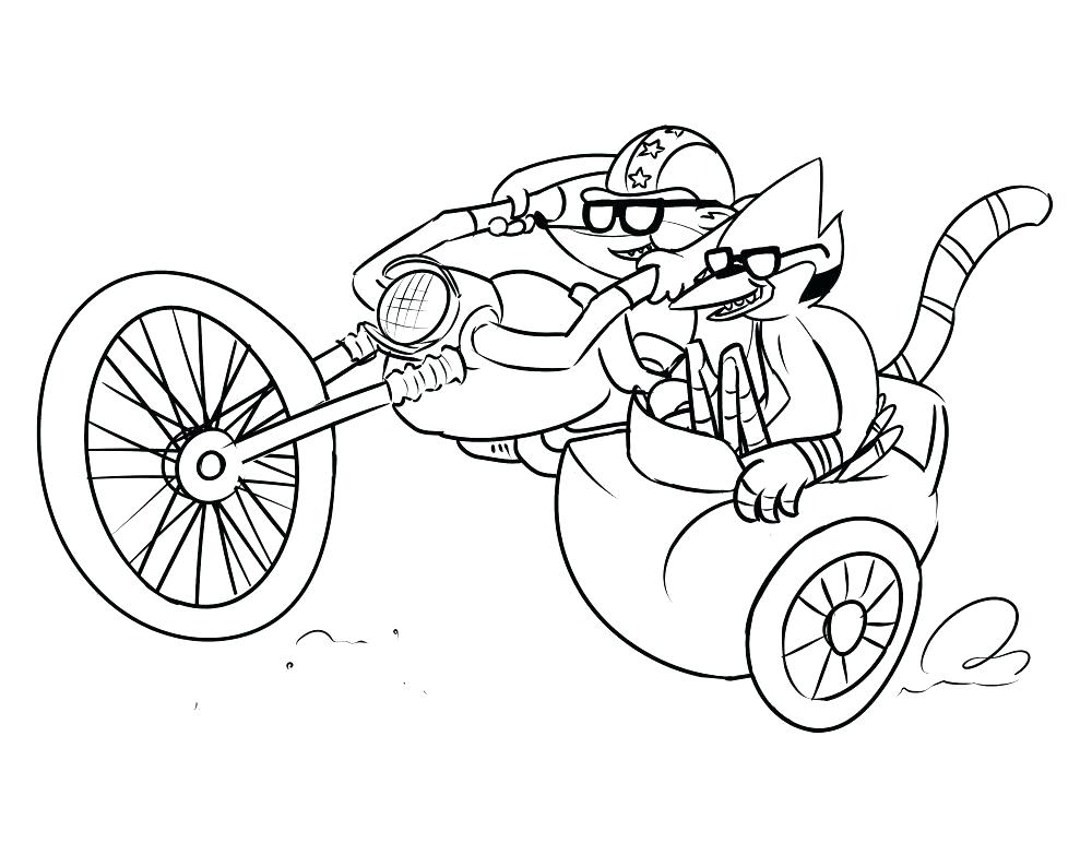 Desenho deRigby e Mordecai Motocicleta de Condução para colorir